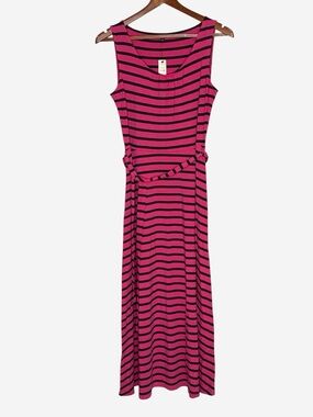 NWT Talbots Pink Multi Striped Sleeveless Belted Maxi Dress • Size Petite M